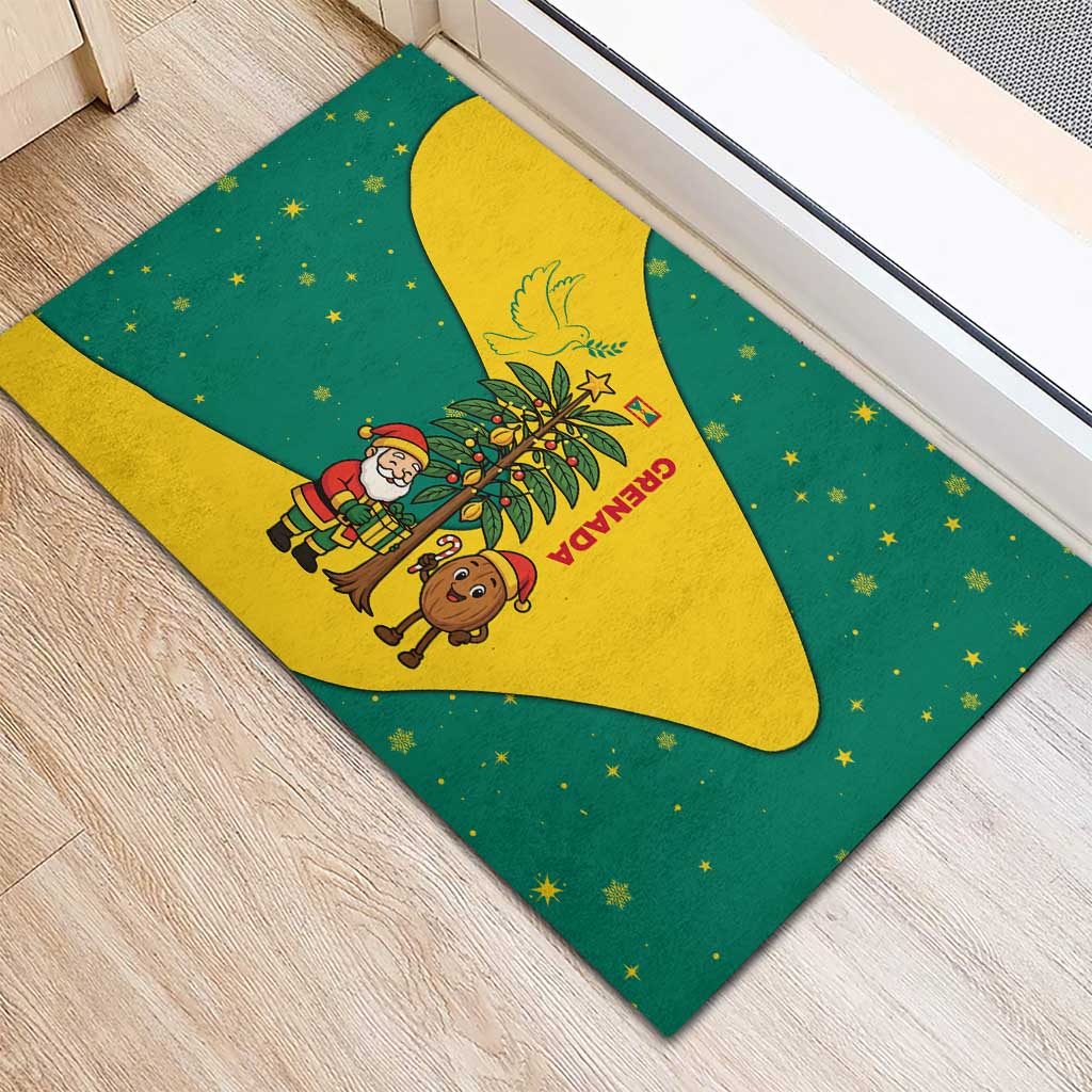 Grenada Christmas Rubber Doormat with Santa Nutmeg Tree Peace Dove and Festive Gift Design - Wonder Print Shop