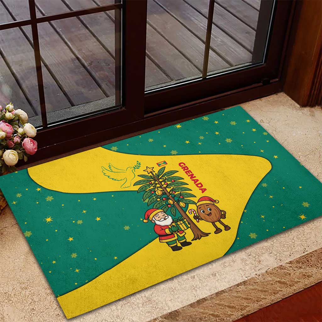 Grenada Christmas Rubber Doormat with Santa Nutmeg Tree Peace Dove and Festive Gift Design - Wonder Print Shop