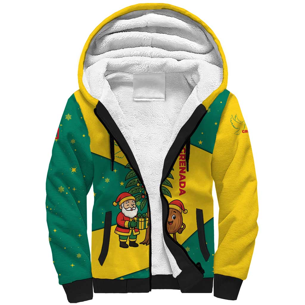 Grenada Christmas Sherpa Hoodie with Santa Nutmeg Tree Peace Dove and Festive Gift Design - Wonder Print Shop