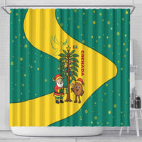 Grenada Christmas Shower Curtain with Santa Nutmeg Tree Peace Dove and Festive Gift Design - Wonder Print Shop