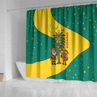Grenada Christmas Shower Curtain with Santa Nutmeg Tree Peace Dove and Festive Gift Design - Wonder Print Shop