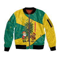 Grenada Christmas Sleeve Zip Bomber Jacket with Santa Nutmeg Tree Peace Dove and Festive Gift Design - Wonder Print Shop