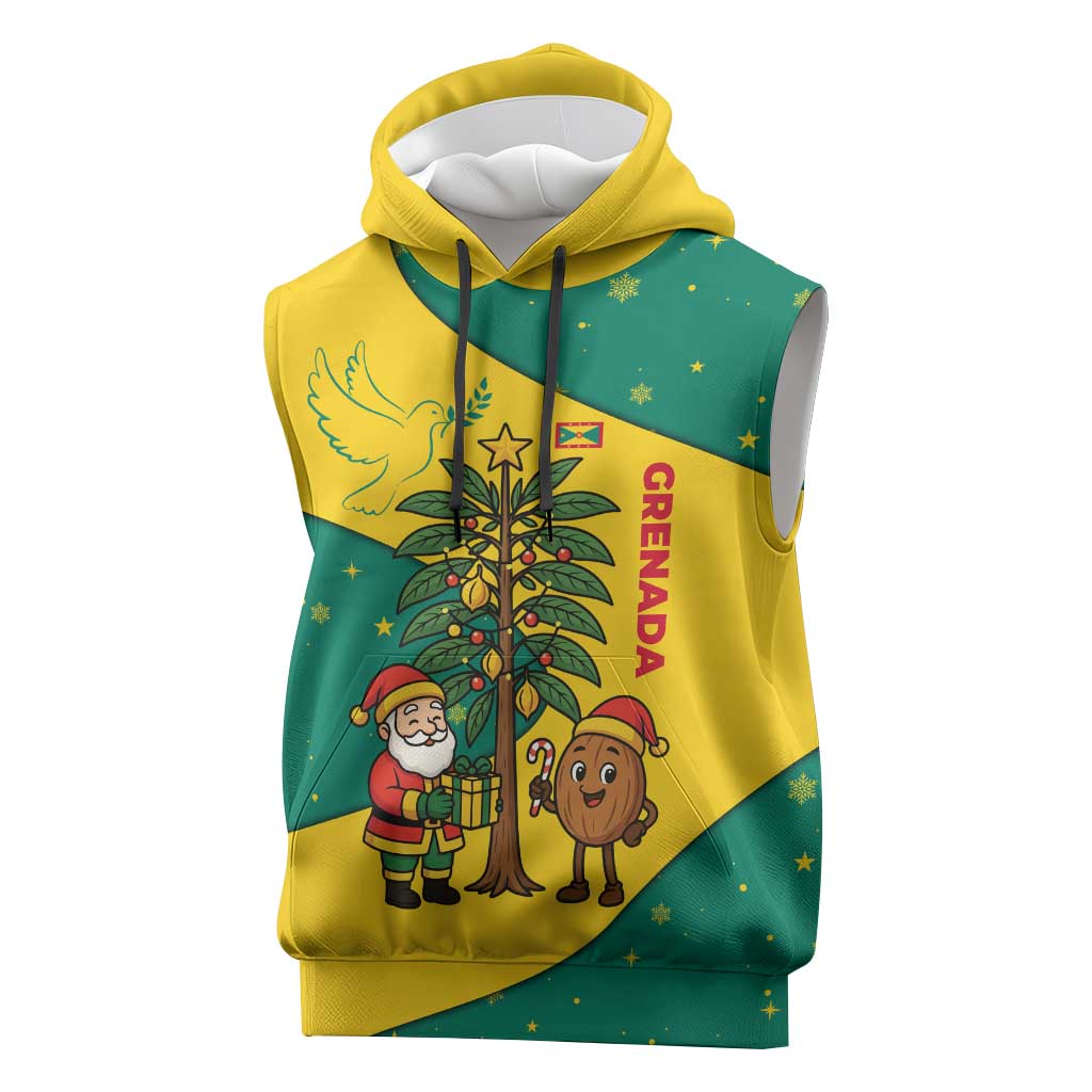 Grenada Christmas Sleeveless Hoodie with Santa Nutmeg Tree Peace Dove and Festive Gift Design - Wonder Print Shop