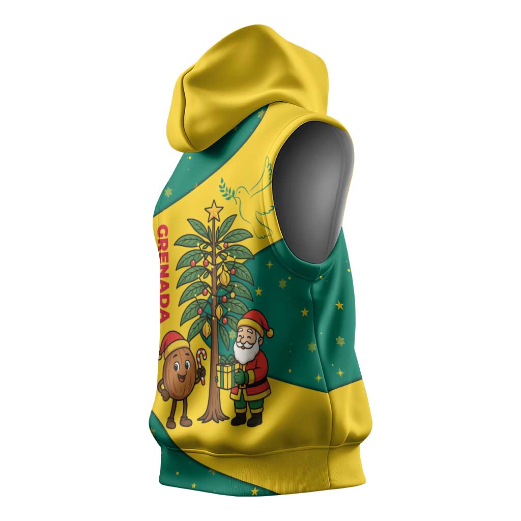Grenada Christmas Sleeveless Hoodie with Santa Nutmeg Tree Peace Dove and Festive Gift Design - Wonder Print Shop
