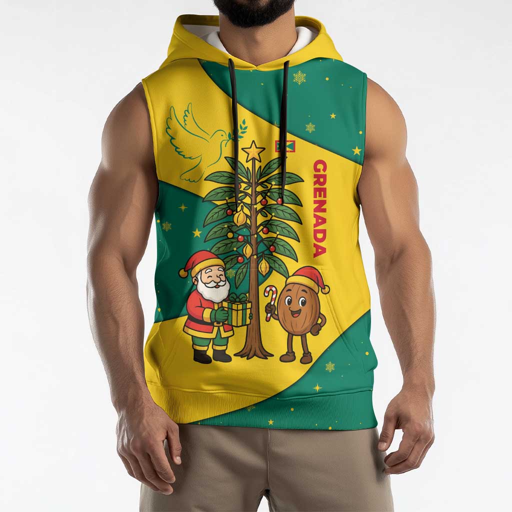 Grenada Christmas Sleeveless Hoodie with Santa Nutmeg Tree Peace Dove and Festive Gift Design - Wonder Print Shop