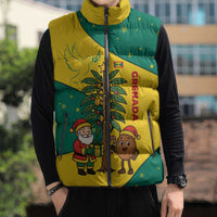 Grenada Christmas Sleeveless Puffer Jacket with Santa Nutmeg Tree Peace Dove and Festive Gift Design - Wonder Print Shop