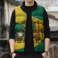 Grenada Christmas Sleeveless Puffer Jacket with Santa Nutmeg Tree Peace Dove and Festive Gift Design - Wonder Print Shop