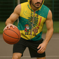 Grenada Christmas Sleeveless Zip Hoodie with Santa Nutmeg Tree Peace Dove and Festive Gift Design - Wonder Print Shop