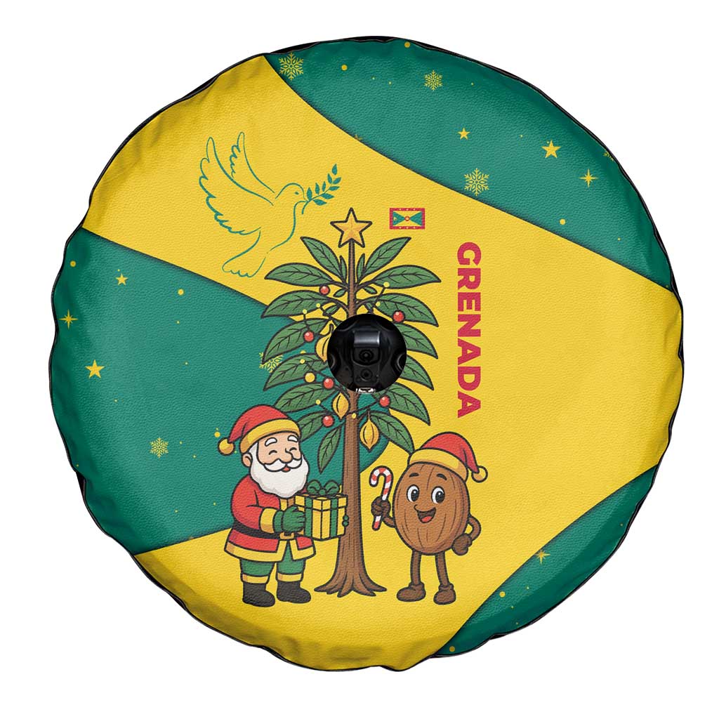 Grenada Christmas Spare Tire Cover with Santa Nutmeg Tree Peace Dove and Festive Gift Design - Wonder Print Shop