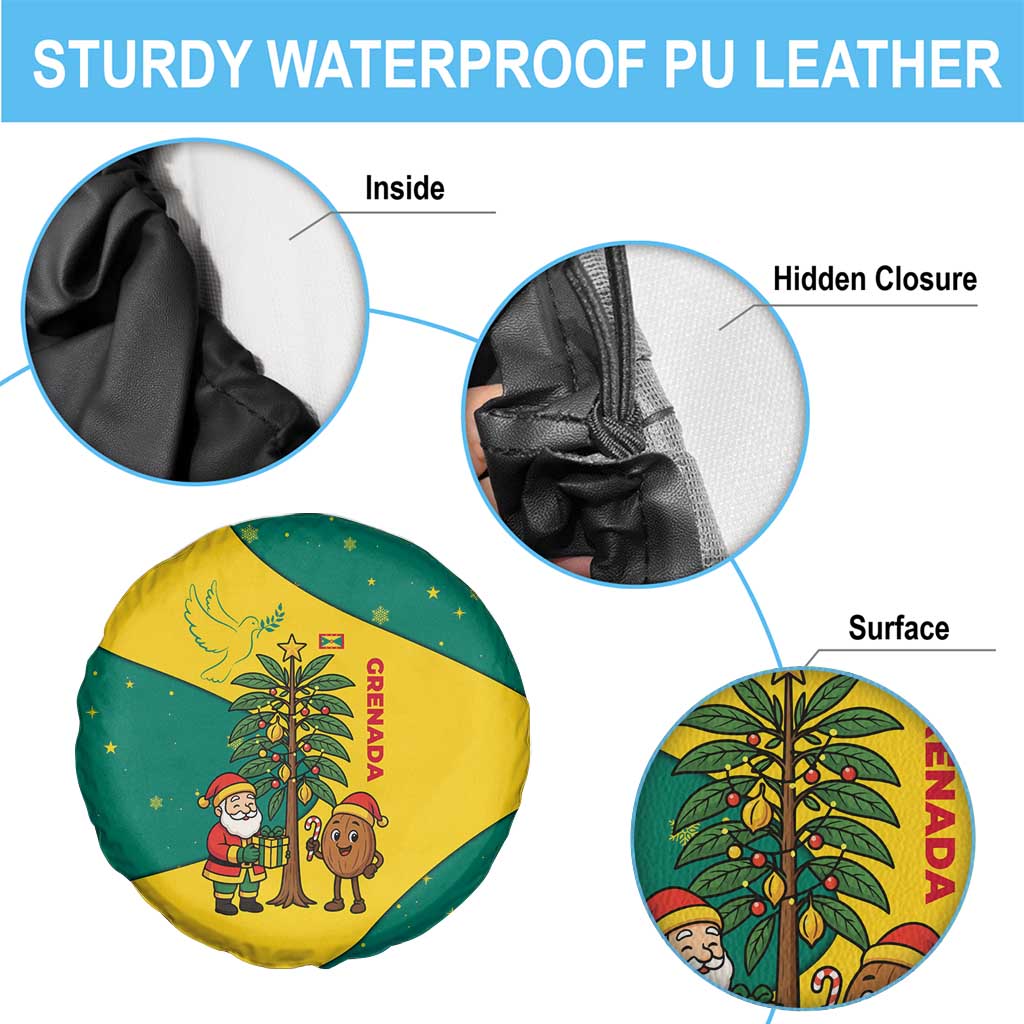 Grenada Christmas Spare Tire Cover with Santa Nutmeg Tree Peace Dove and Festive Gift Design - Wonder Print Shop