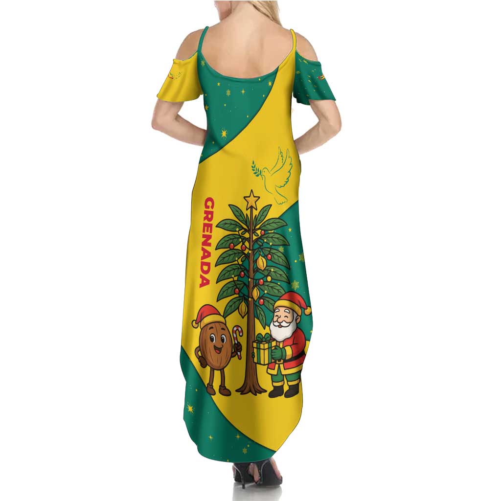Grenada Christmas Summer Maxi Dress with Santa Nutmeg Tree Peace Dove and Festive Gift Design - Wonder Print Shop
