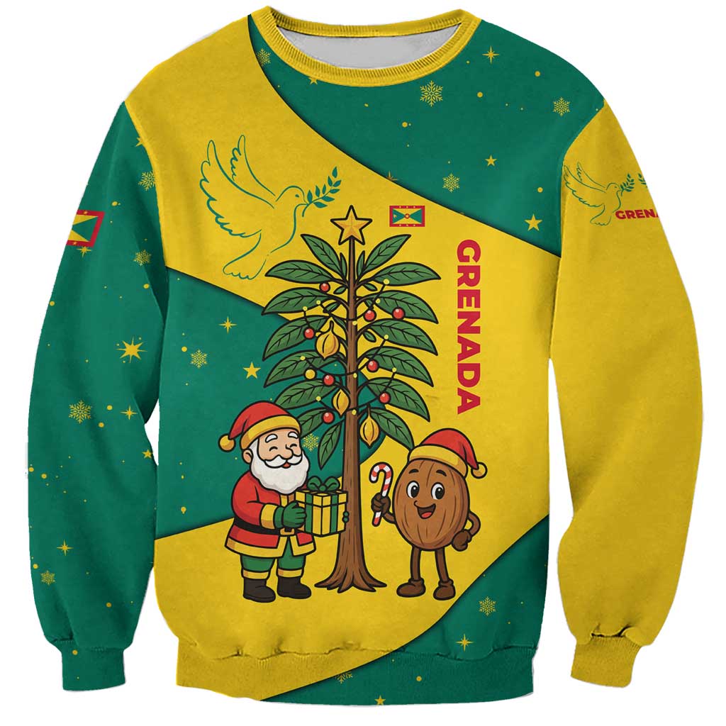 Grenada Christmas Sweatshirt with Santa Nutmeg Tree Peace Dove and Festive Gift Design - Wonder Print Shop