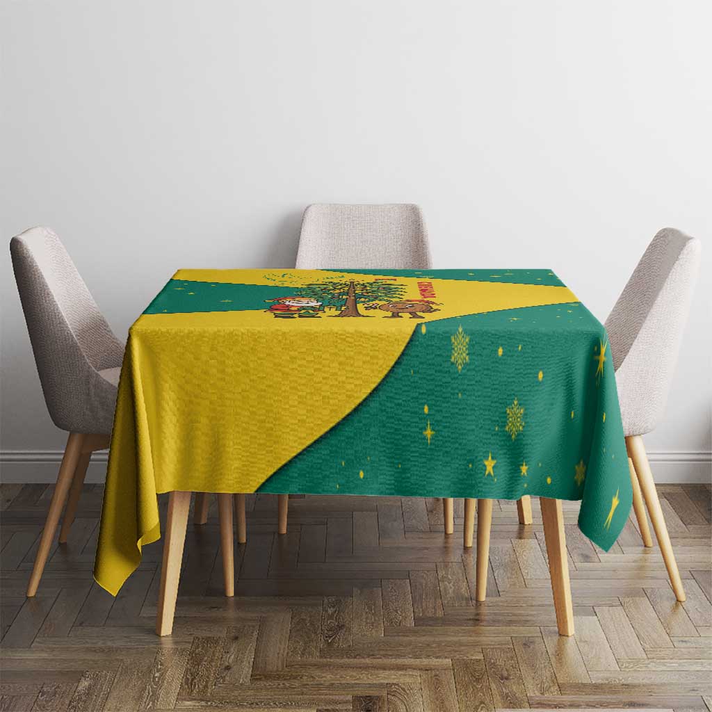 Grenada Christmas Tablecloth with Santa Nutmeg Tree Peace Dove and Festive Gift Design - Wonder Print Shop