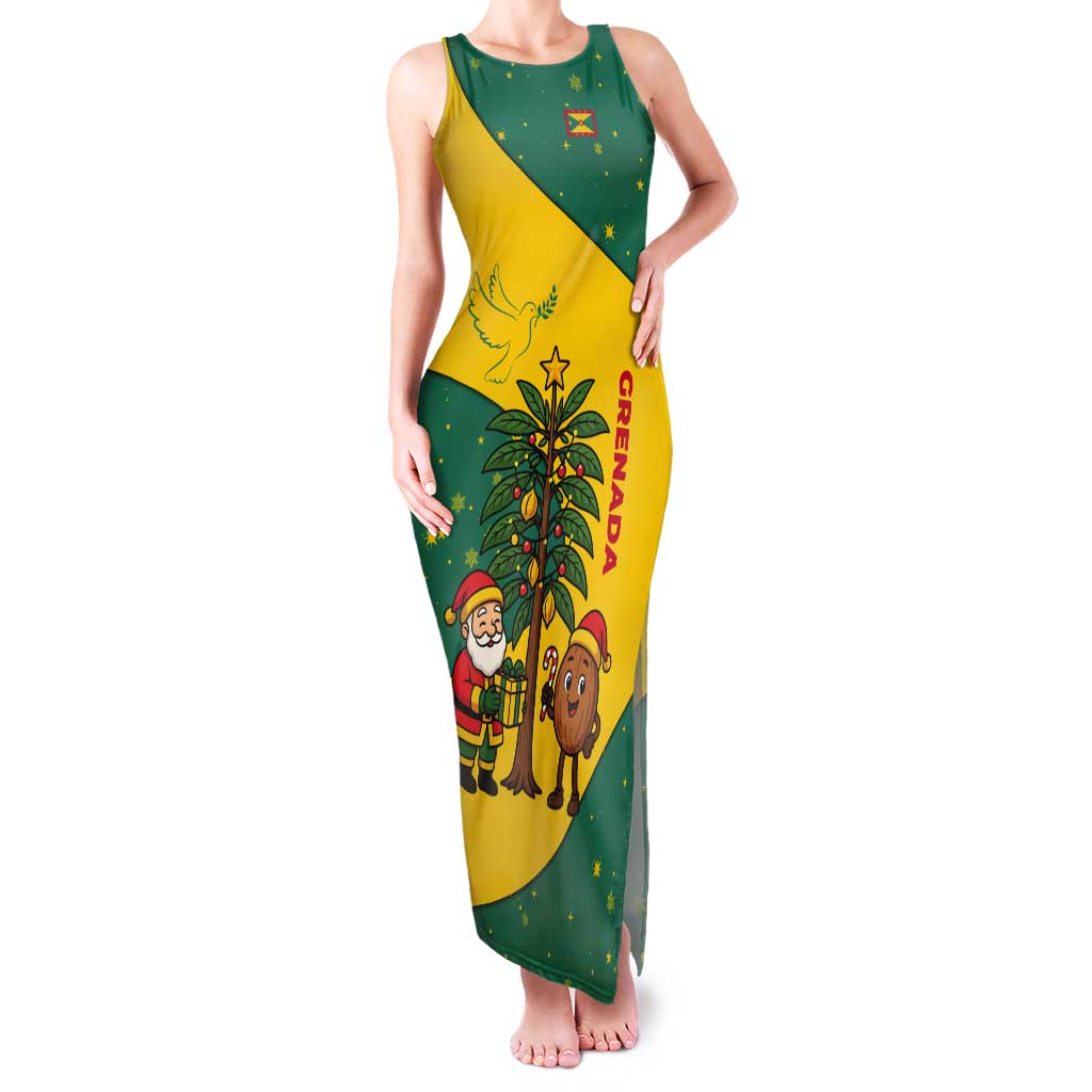 Grenada Christmas Tank Maxi Dress with Santa Nutmeg Tree Peace Dove and Festive Gift Design - Wonder Print Shop