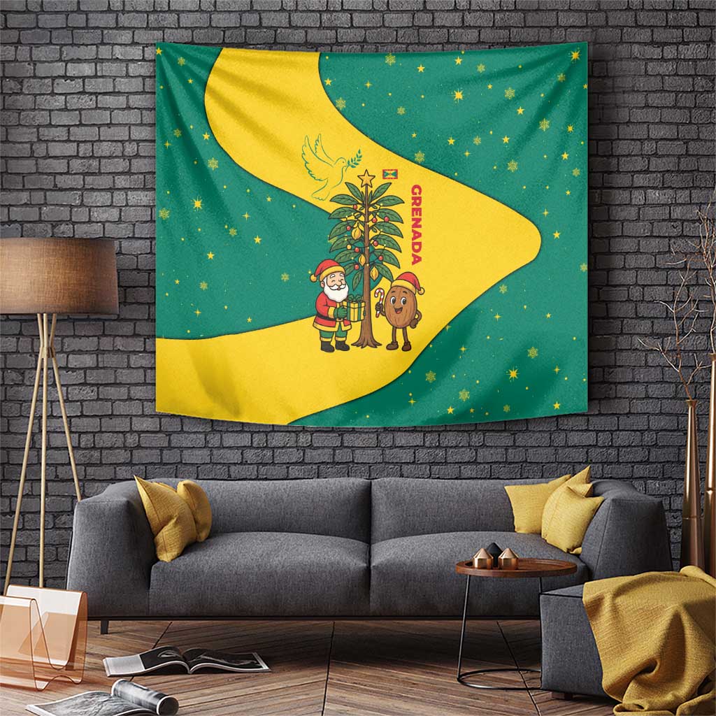 Grenada Christmas Tapestry with Santa Nutmeg Tree Peace Dove and Festive Gift Design - Wonder Print Shop
