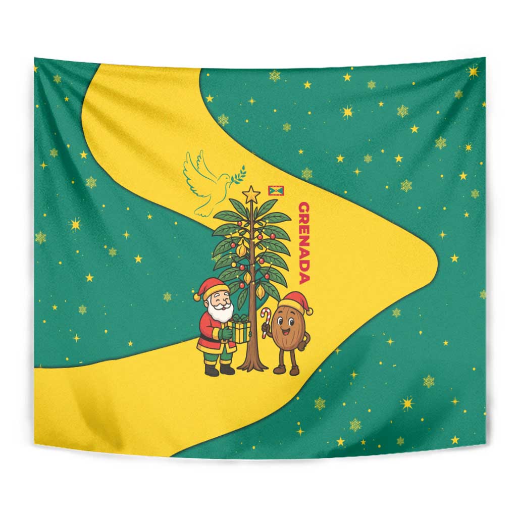 Grenada Christmas Tapestry with Santa Nutmeg Tree Peace Dove and Festive Gift Design - Wonder Print Shop