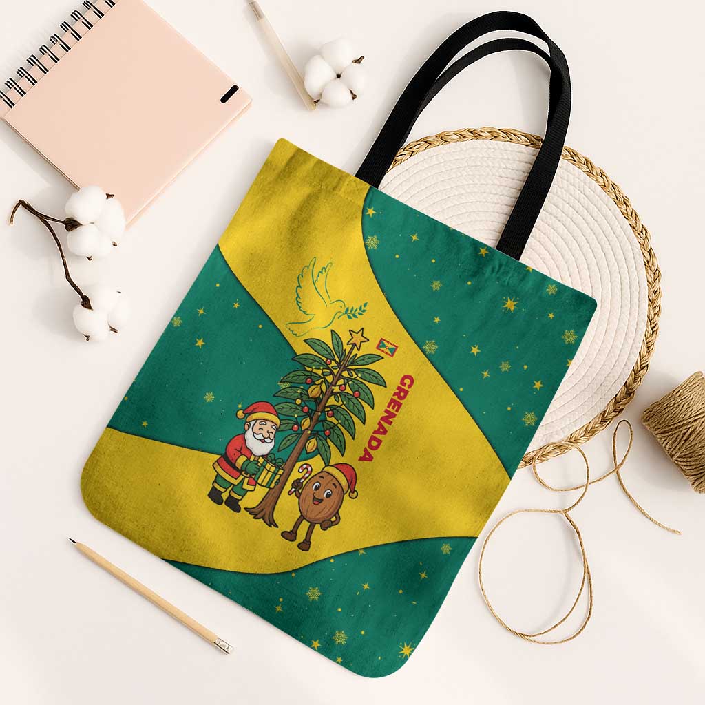 Grenada Christmas Tote Bag with Santa Nutmeg Tree Peace Dove and Festive Gift Design - Wonder Print Shop