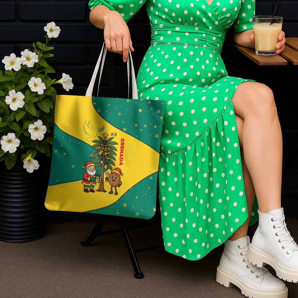 Grenada Christmas Tote Bag with Santa Nutmeg Tree Peace Dove and Festive Gift Design - Wonder Print Shop