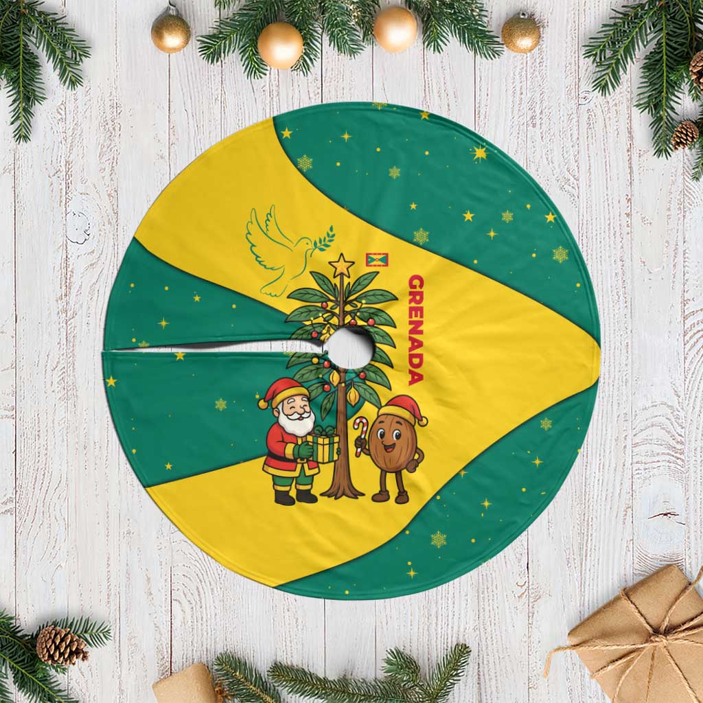 Grenada Christmas Tree Skirt with Santa Nutmeg Tree Peace Dove and Festive Gift Design - Wonder Print Shop