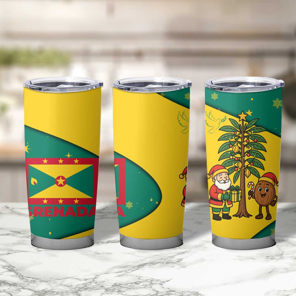 Grenada Christmas Tumbler Cup with Santa Nutmeg Tree Peace Dove and Festive Gift Design - Wonder Print Shop