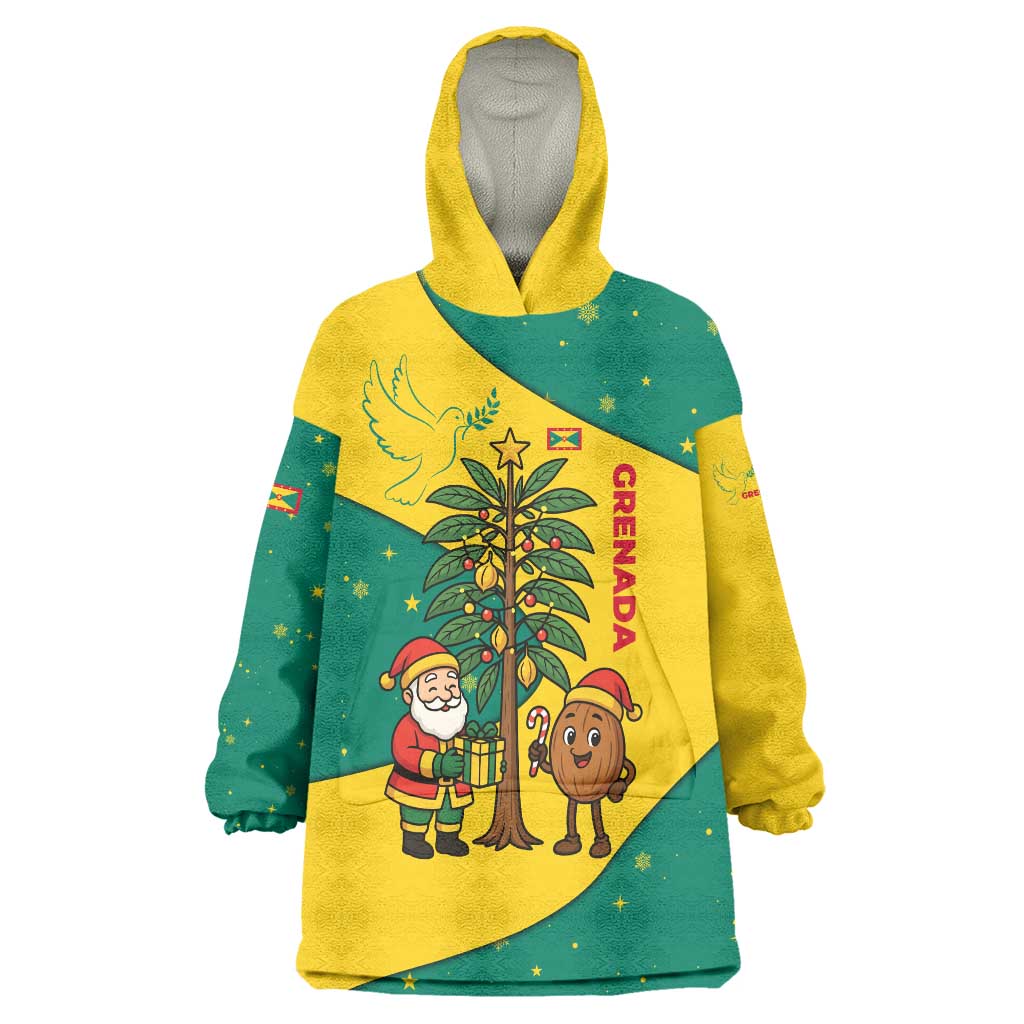 Grenada Christmas Wearable Blanket Hoodie with Santa Nutmeg Tree Peace Dove and Festive Gift Design - Wonder Print Shop