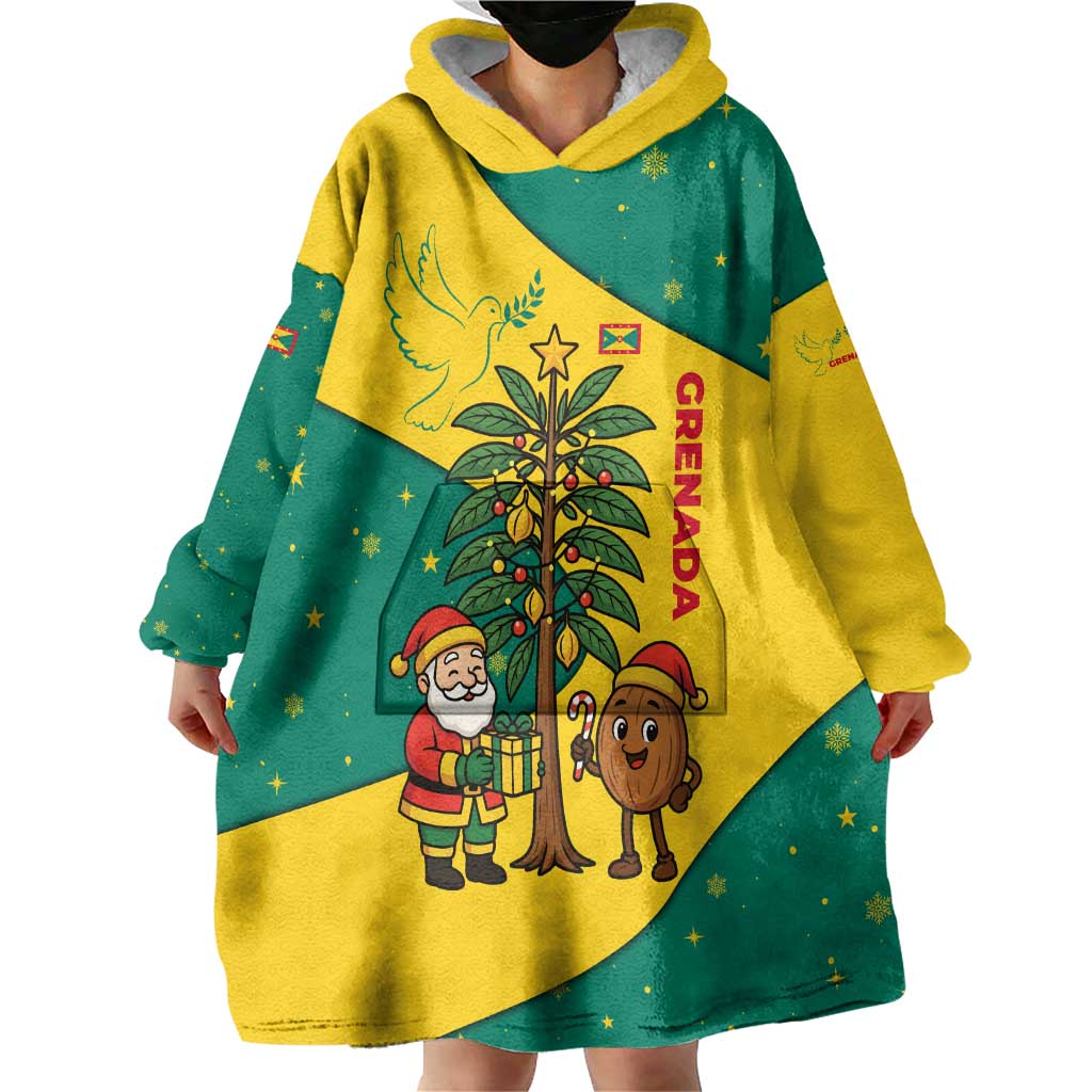 Grenada Christmas Wearable Blanket Hoodie with Santa Nutmeg Tree Peace Dove and Festive Gift Design - Wonder Print Shop
