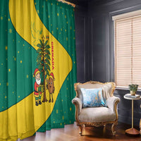 Grenada Christmas Window Curtain with Santa Nutmeg Tree Peace Dove and Festive Gift Design - Wonder Print Shop