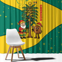 Grenada Christmas Window Curtain with Santa Nutmeg Tree Peace Dove and Festive Gift Design - Wonder Print Shop