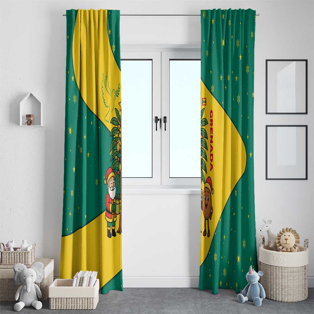 Grenada Christmas Window Curtain with Santa Nutmeg Tree Peace Dove and Festive Gift Design - Wonder Print Shop