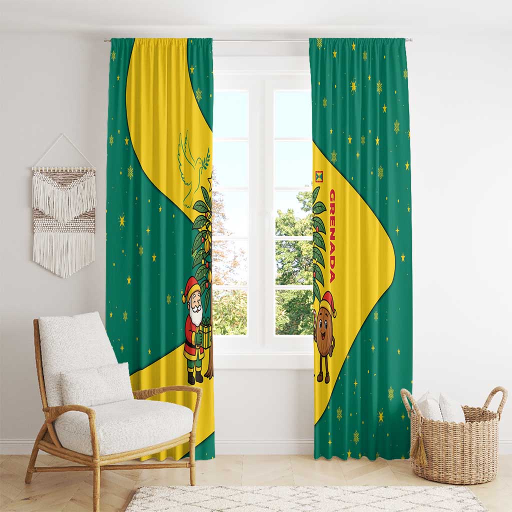 Grenada Christmas Window Curtain with Santa Nutmeg Tree Peace Dove and Festive Gift Design - Wonder Print Shop