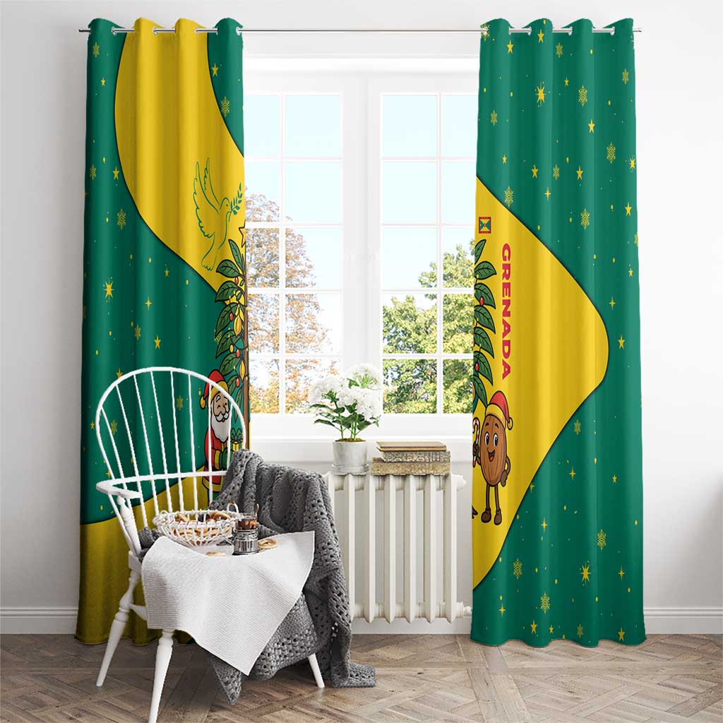 Grenada Christmas Window Curtain with Santa Nutmeg Tree Peace Dove and Festive Gift Design - Wonder Print Shop