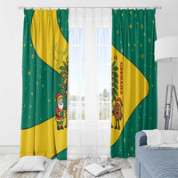 Grenada Christmas Window Curtain with Santa Nutmeg Tree Peace Dove and Festive Gift Design - Wonder Print Shop