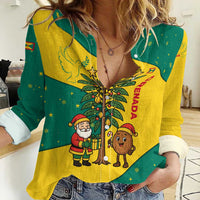 Grenada Christmas Women Casual Shirt with Santa Nutmeg Tree Peace Dove and Festive Gift Design - Wonder Print Shop
