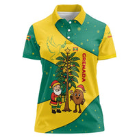 Grenada Christmas Women Polo Shirt with Santa Nutmeg Tree Peace Dove and Festive Gift Design - Wonder Print Shop