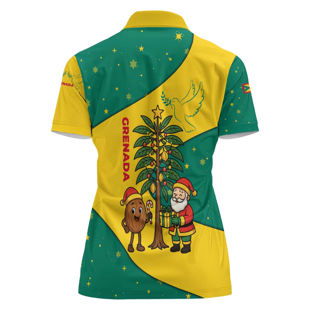 Grenada Christmas Women Polo Shirt with Santa Nutmeg Tree Peace Dove and Festive Gift Design - Wonder Print Shop