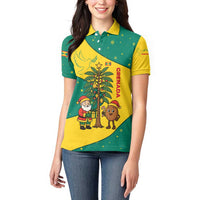 Grenada Christmas Women Polo Shirt with Santa Nutmeg Tree Peace Dove and Festive Gift Design - Wonder Print Shop