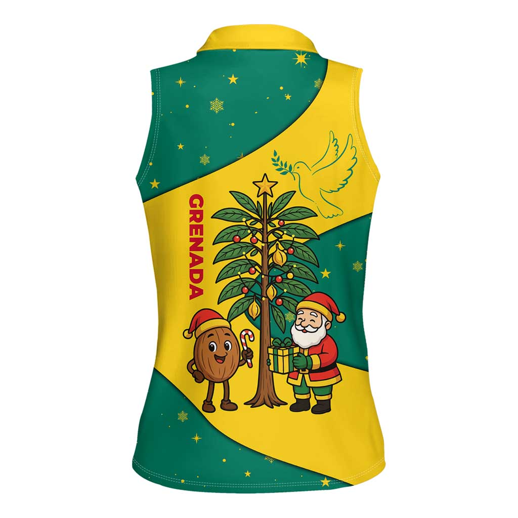 Grenada Christmas Women Sleeveless Polo Shirt with Santa Nutmeg Tree Peace Dove and Festive Gift Design - Wonder Print Shop