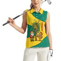Grenada Christmas Women Sleeveless Polo Shirt with Santa Nutmeg Tree Peace Dove and Festive Gift Design - Wonder Print Shop