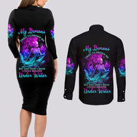 My Demons Tried To Drown Me Mermaid Couples Matching Long Sleeve Bodycon Dress and Long Sleeve Button Shirt - Wonder Print Shop