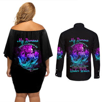 My Demons Tried To Drown Me Mermaid Couples Matching Off Shoulder Short Dress and Long Sleeve Button Shirt - Wonder Print Shop