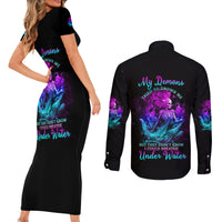 My Demons Tried To Drown Me Mermaid Couples Matching Short Sleeve Bodycon Dress and Long Sleeve Button Shirt - Wonder Print Shop
