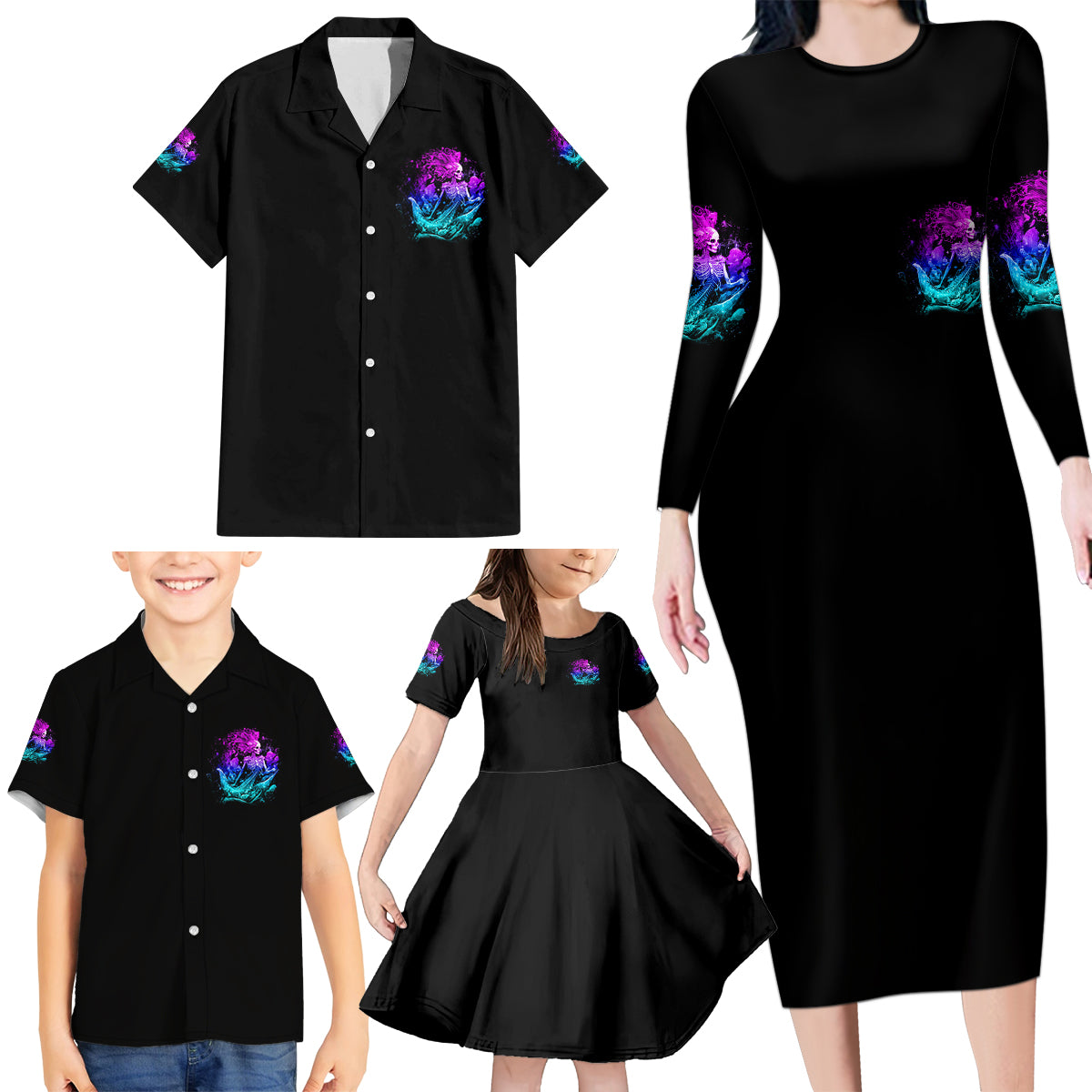 My Demons Tried To Drown Me Mermaid Family Matching Long Sleeve Bodycon Dress and Hawaiian Shirt - Wonder Print Shop
