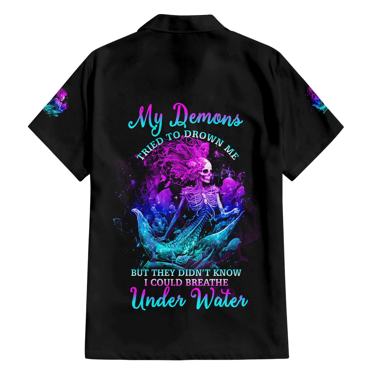 My Demons Tried To Drown Me Mermaid Family Matching Long Sleeve Bodycon Dress and Hawaiian Shirt - Wonder Print Shop