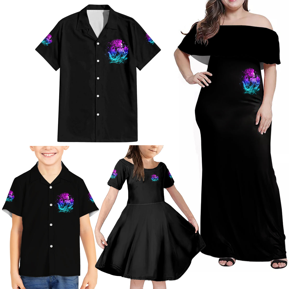My Demons Tried To Drown Me Mermaid Family Matching Off Shoulder Maxi Dress and Hawaiian Shirt - Wonder Print Shop