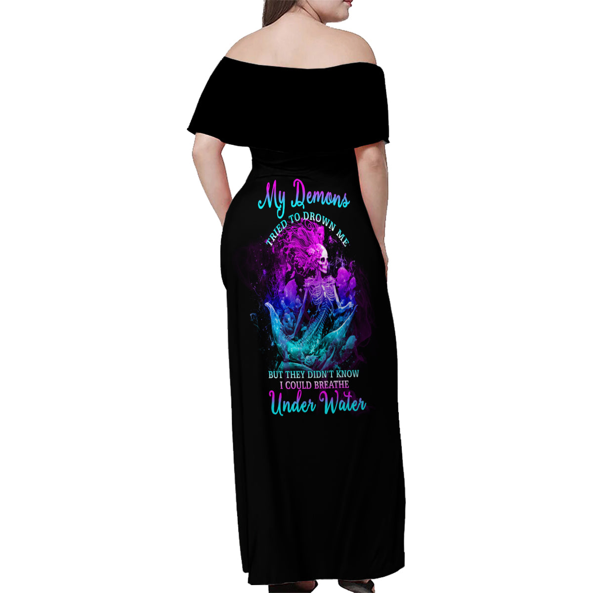 My Demons Tried To Drown Me Mermaid Family Matching Off Shoulder Maxi Dress and Hawaiian Shirt - Wonder Print Shop
