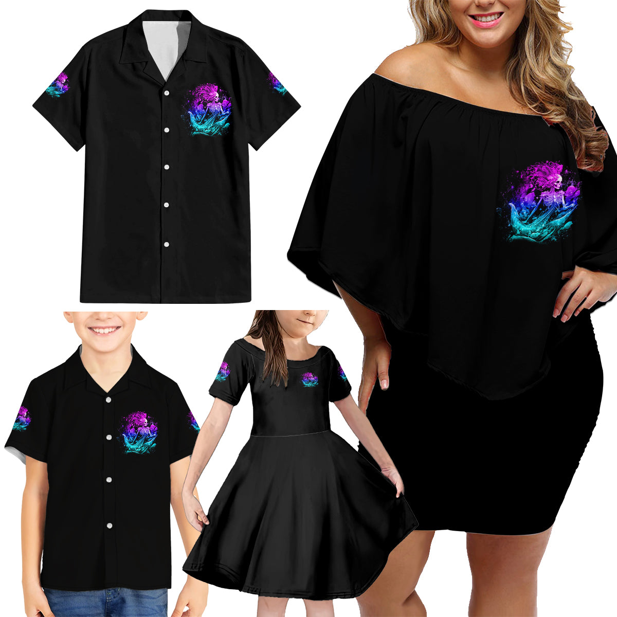 My Demons Tried To Drown Me Mermaid Family Matching Off Shoulder Short Dress and Hawaiian Shirt - Wonder Print Shop