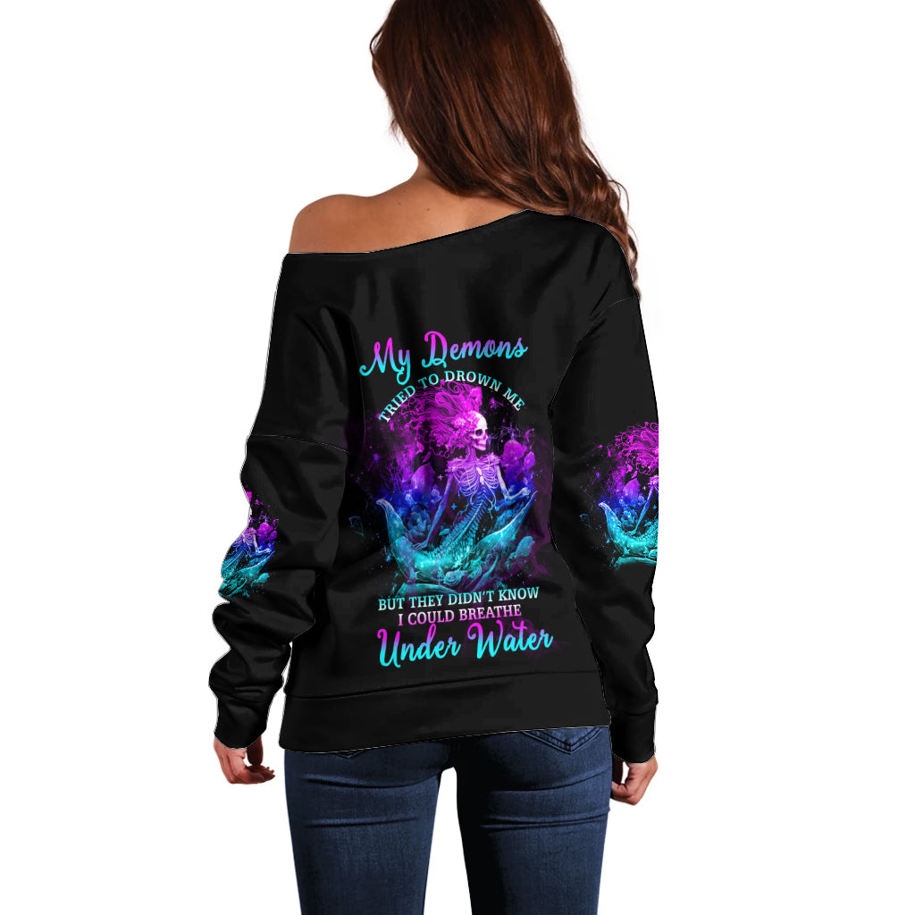 My Demons Tried To Drown Me Mermaid Off Shoulder Sweater - Wonder Print Shop