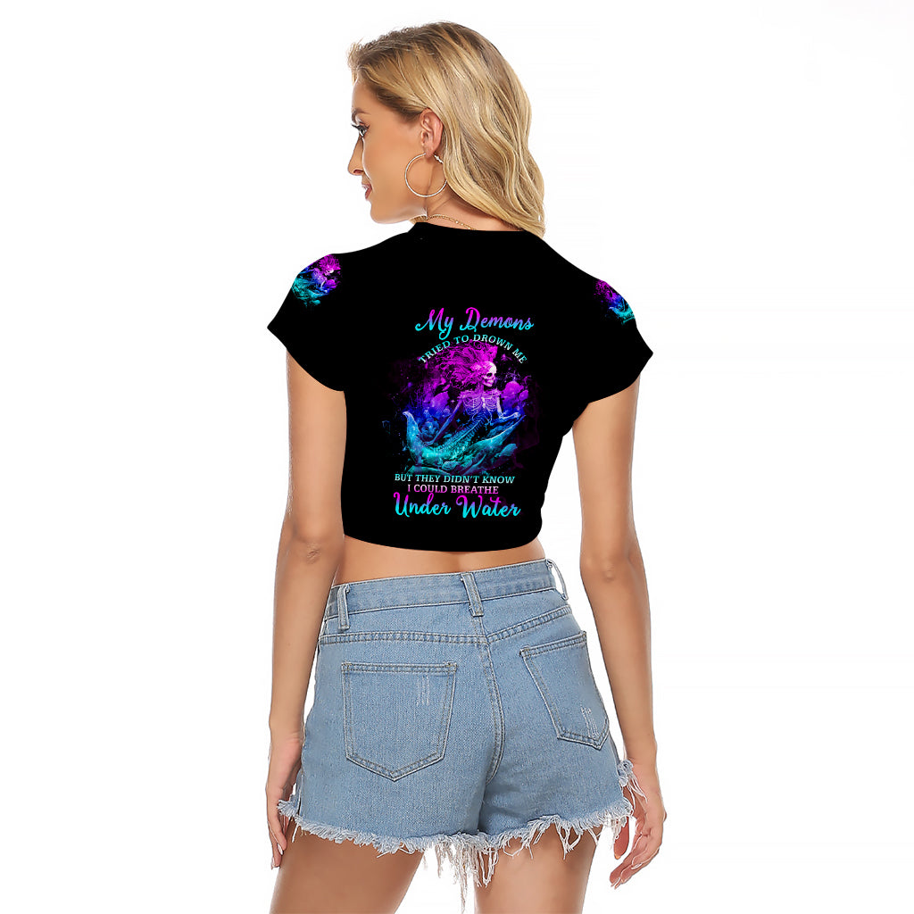 My Demons Tried To Drown Me Mermaid Raglan Cropped T Shirt - Wonder Print Shop