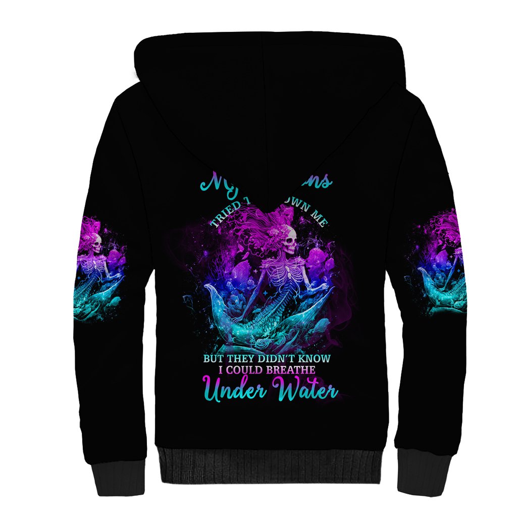 My Demons Tried To Drown Me Mermaid Sherpa Hoodie - Wonder Print Shop
