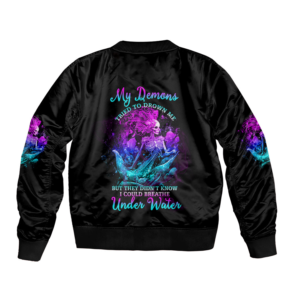 My Demons Tried To Drown Me Mermaid Sleeve Zip Bomber Jacket - Wonder Print Shop